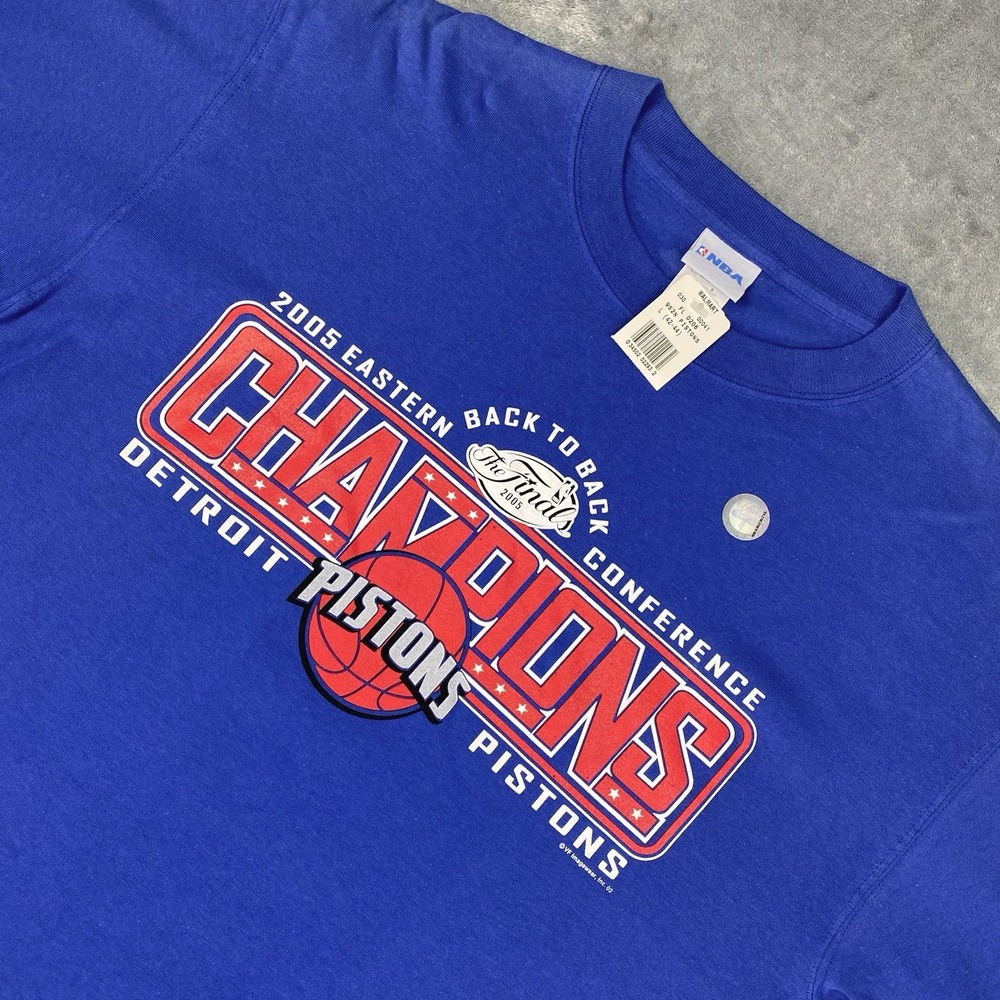 Vtg Detroit Pistons Shirt Men L Blue 2005 Back to Back Conference Champions READ